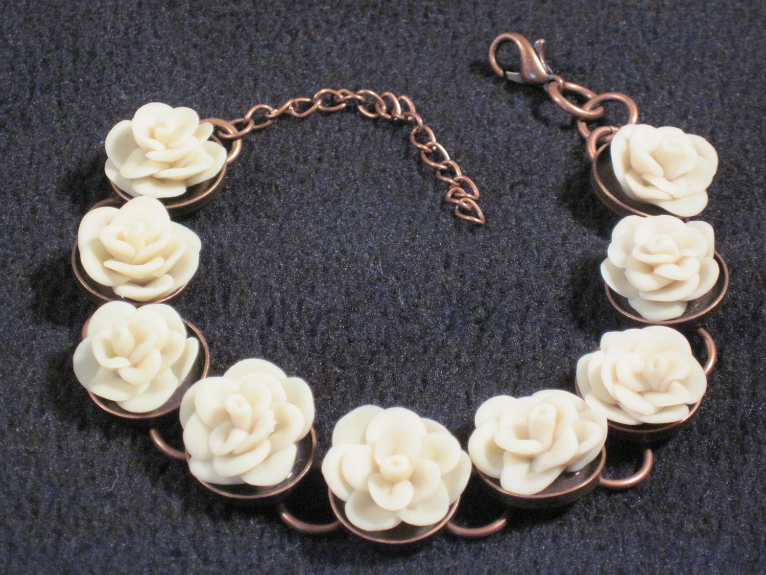 Polymer Clay Bracelet - Floral Bracelet - Flower Bracelet - Ivory Bracelet - Bridal Bracelet - Handmade Bracelet
