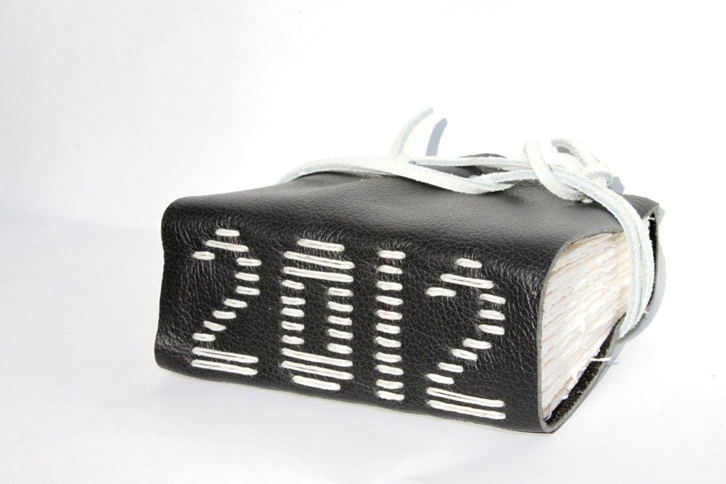 2012 - Wee Chunky Book - Black Leather - Unique Handmade Hand Stitched by Wee Bindery - OOAK