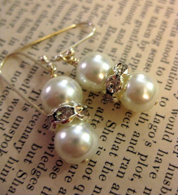 Wedding Jewelry Bridal Pearl Drop Earrings with Swarovski Crystals and 