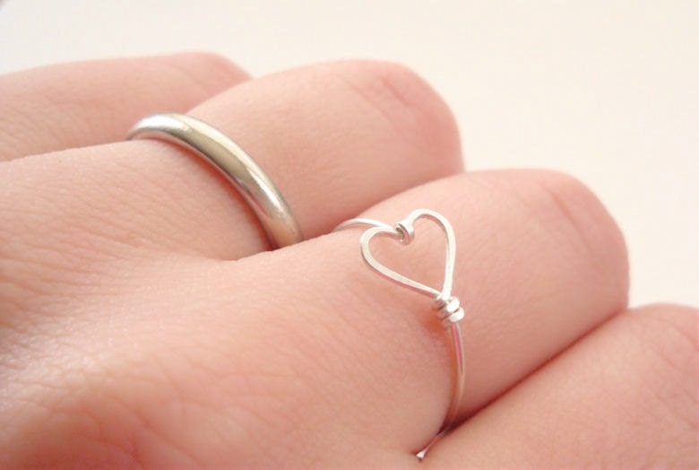 Delicate sterling silver Valentine heart ring - simple jewelry made to order in your size