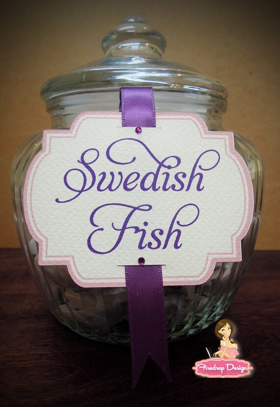 Die cut Pink and Purple Candy Buffet Jar Labels
