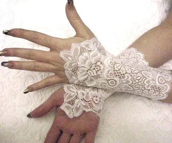 ROMANTIC white bridal lace cuffs French lace bridal gloves victorian cuffs