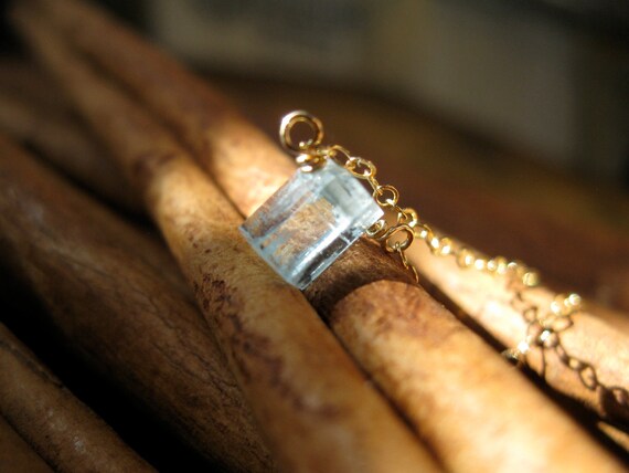Aquamarine Crystal Nugget, Gold Necklace
