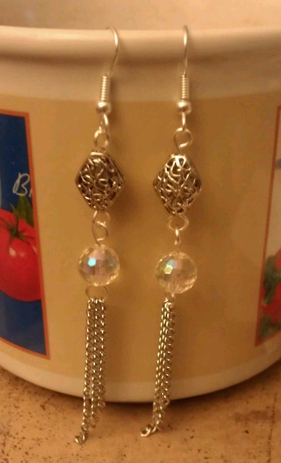 Silver Filigree Chandelier Chain Earrings by JellyBeanPirates from etsy.com