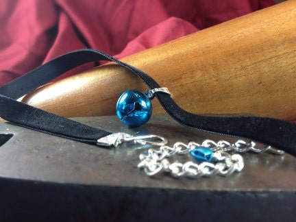 Blue  Bell on Black Velvet Choker