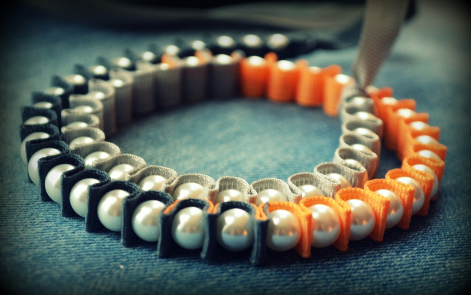 Wrap Bracelet - The Valerie Colorblock Wrap Bracelet - in Shades of Gray and Dried Apricot