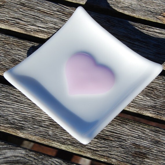 Pink Heart Fused Glass Trinket Dish - Spoon Rest