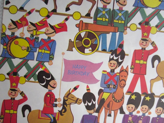 Vintage Birthday Party Parade Norcross Wrapping Paper Toy Soldiers
