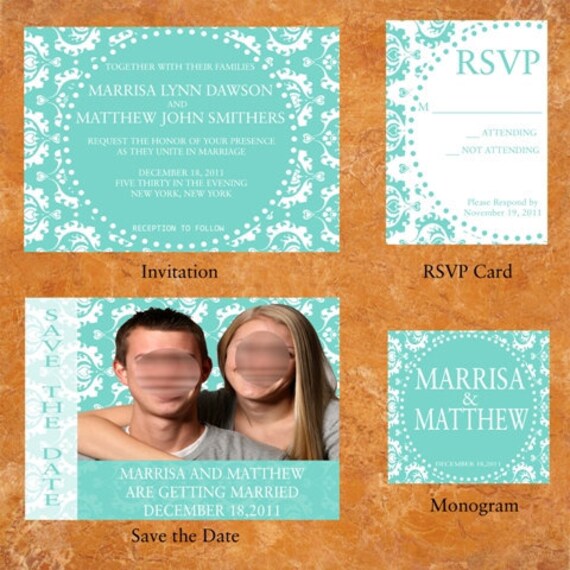 Diy blue damask wedding invitations take your pick