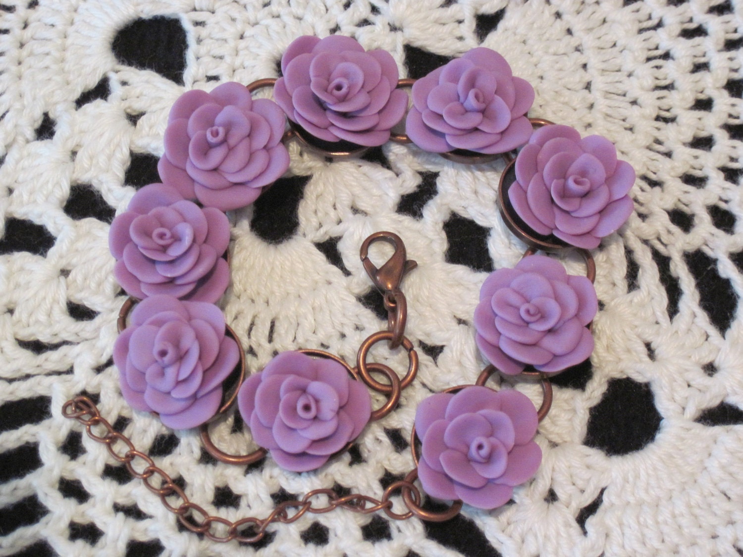 Polymer Clay Bracelet - Flower Bracelet - Floral Bracelet - Purple Bracelet - Handmade Bracelet
