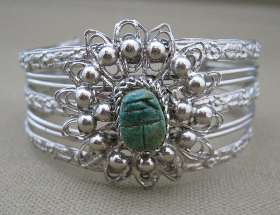 Green Scarab Vintage Cuff Bracelet