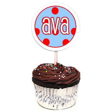 Popcorn Movie Nite Cupcake Toppers-toppers, cupcake, cupcake toppers, set, polka dot, custom, age, name, personalized, popcorn, movie nite, movies, movie night, red, white, blue