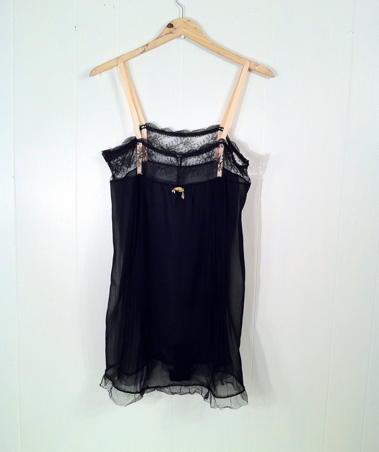 1920s Silk Black Envelope Chemise Slip Camisole - Mint Condition