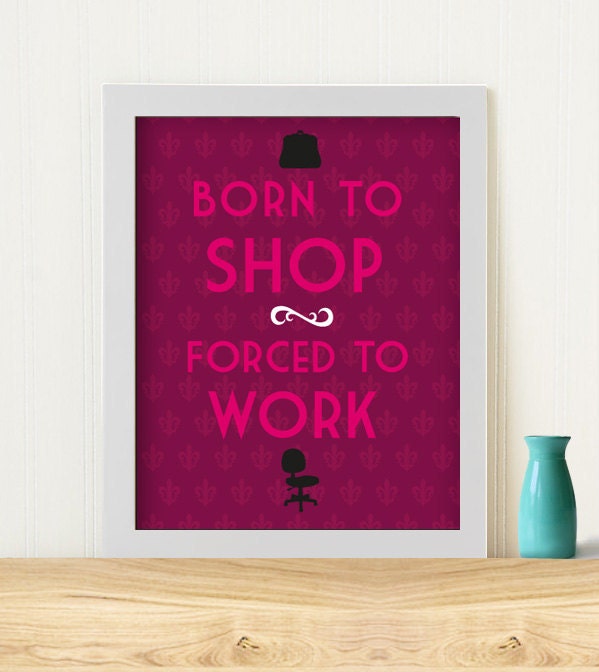 Original Art Print "Born to shop" with purple background