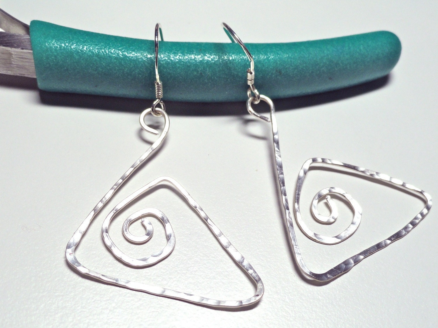 Geometric Hand Formed Hammered Silver Earrings