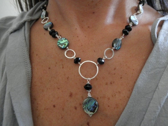 abalone and black onyx necklace with sterling silver