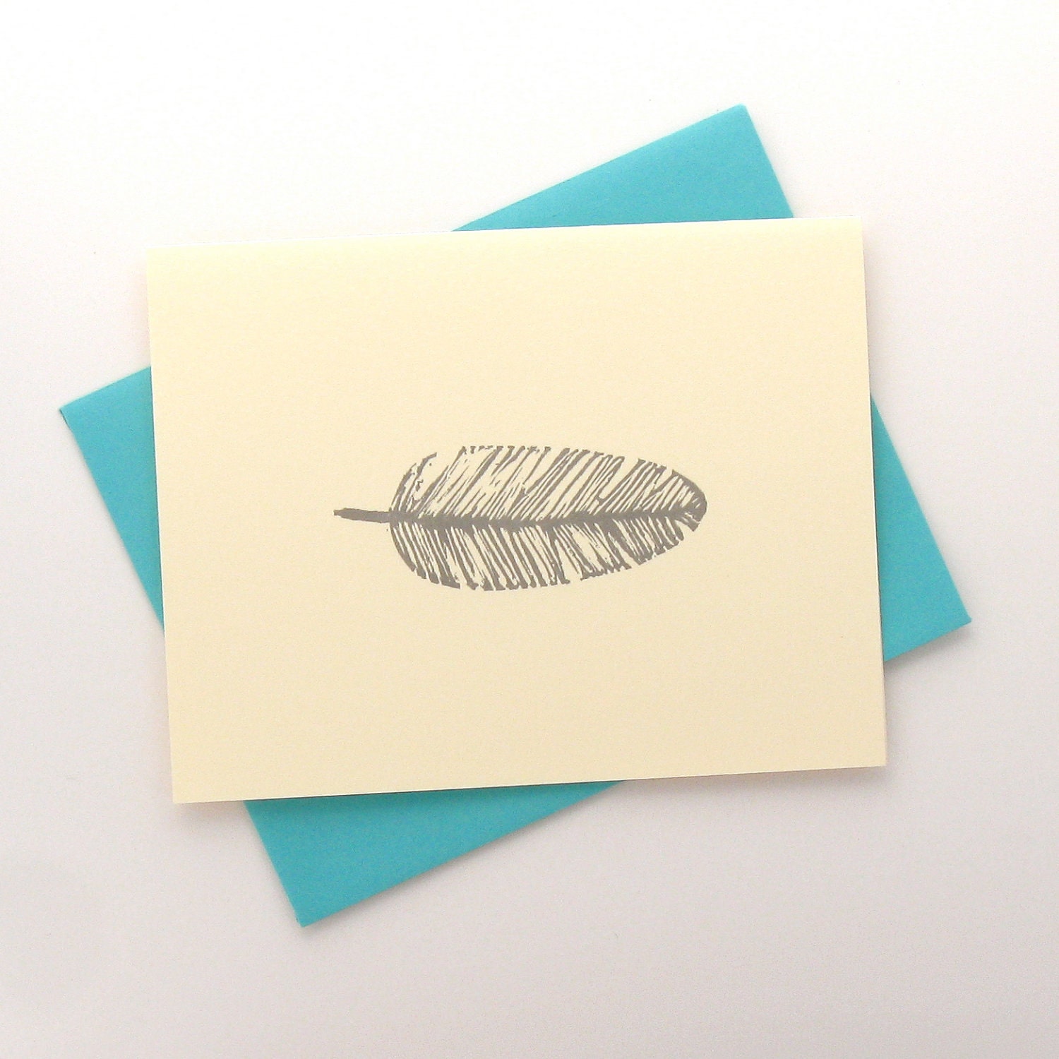 Bohemian Stationery, Feather Notecards in Grey and Cream