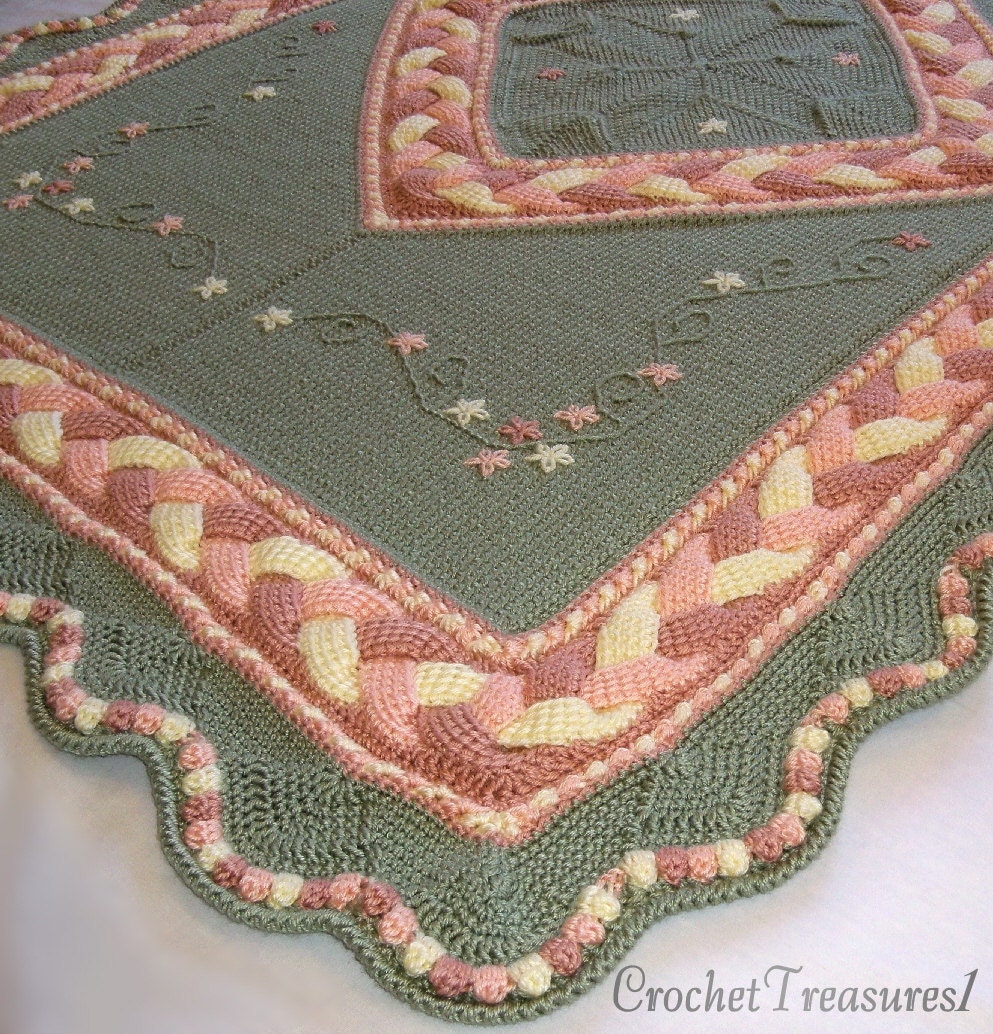 Orchard Song Throw / new / handmade / afghan blanket / decorative / peach / green / yellow / blossom / embroider / child / unique / spring