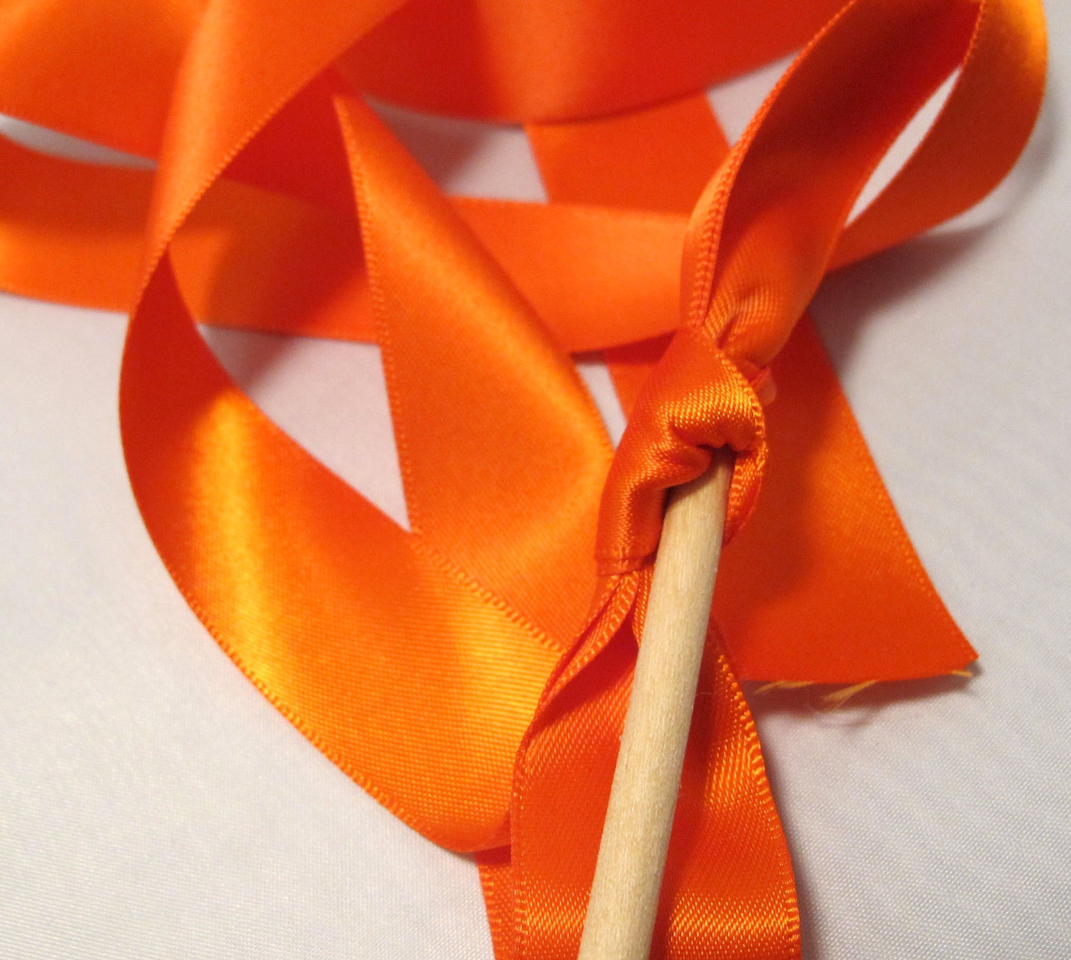 Tie the Knot - Satin Wedding Ribbon Wands - Custom Colors - Pack of 50 - Shown in Orange -