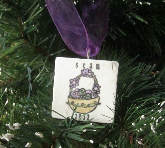Personalized Easter Basket Ornament, Purple, including Gift Box