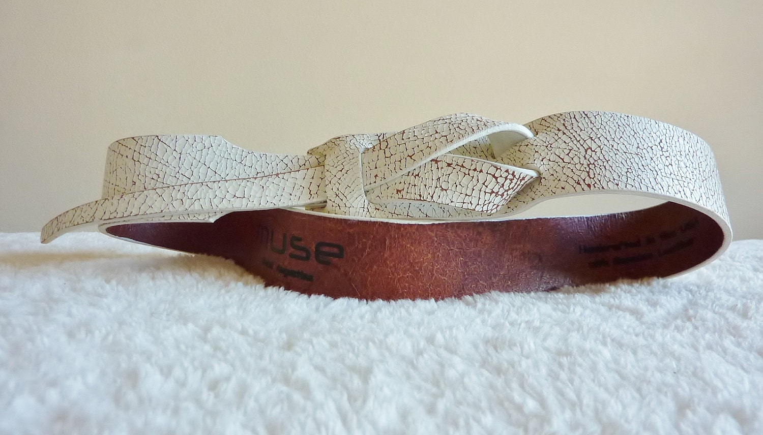 Crackle White Muse Leather Belt NICKEL FREE by MuseBelts on Etsy from etsy.com