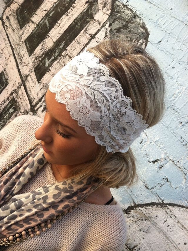 Stretch Lace headband - Wedding Headbands- wide hair wrap women's or girl's bridesmaid hair accessory