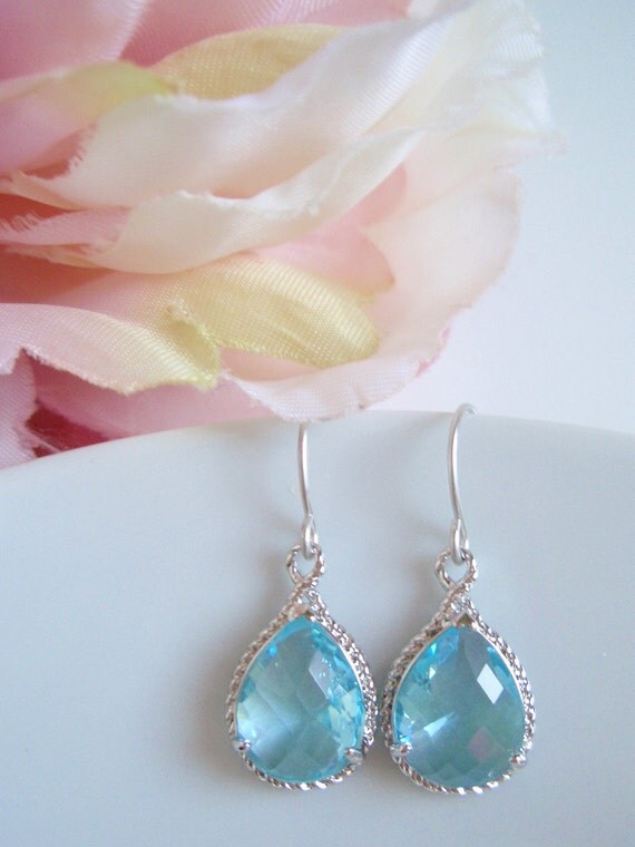 Silver Framed - Aquamarine Gemstone Earrings