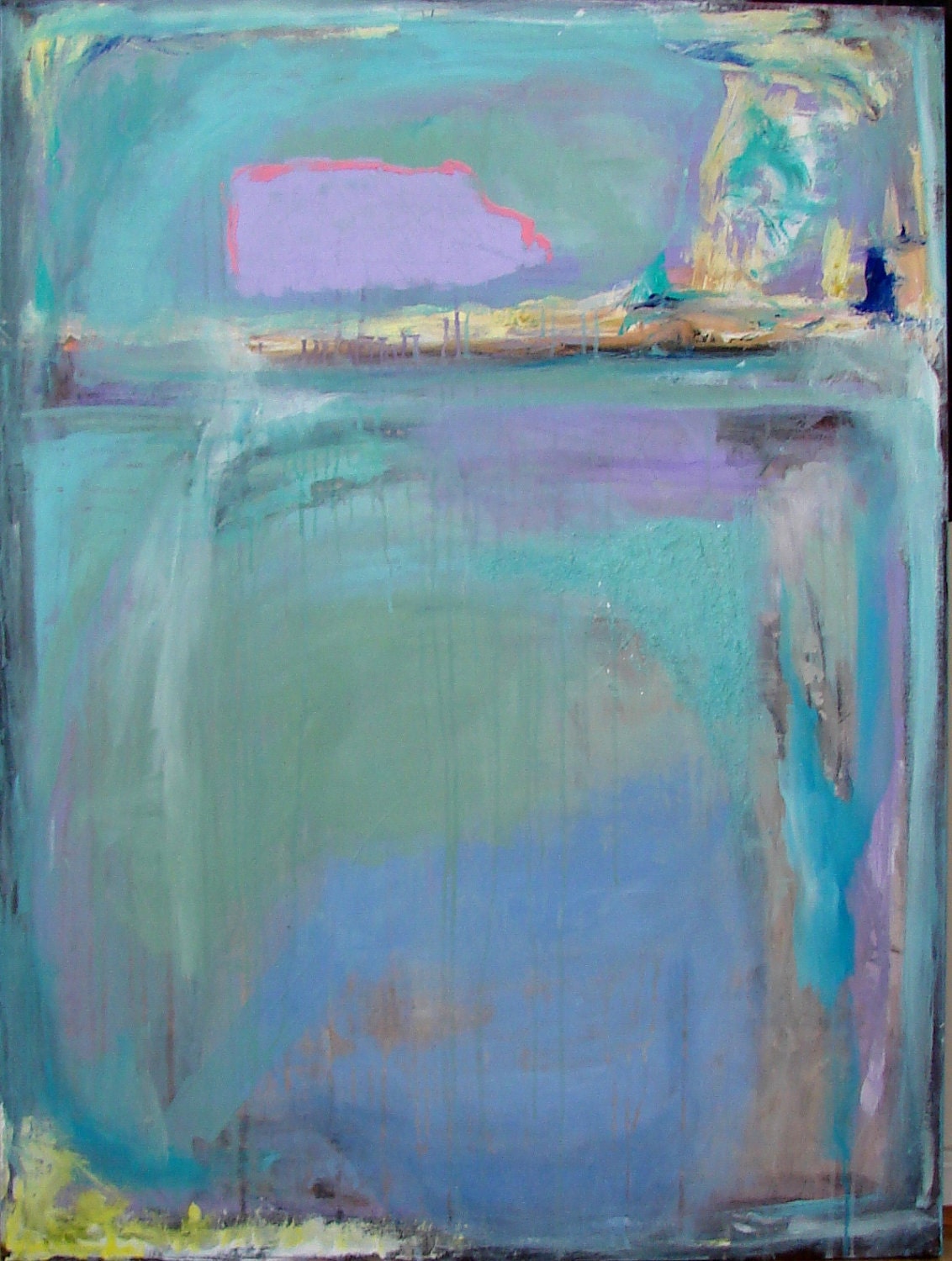 Abstract Painting Original mixed media art 36 x 48 blue, lavender, yellow