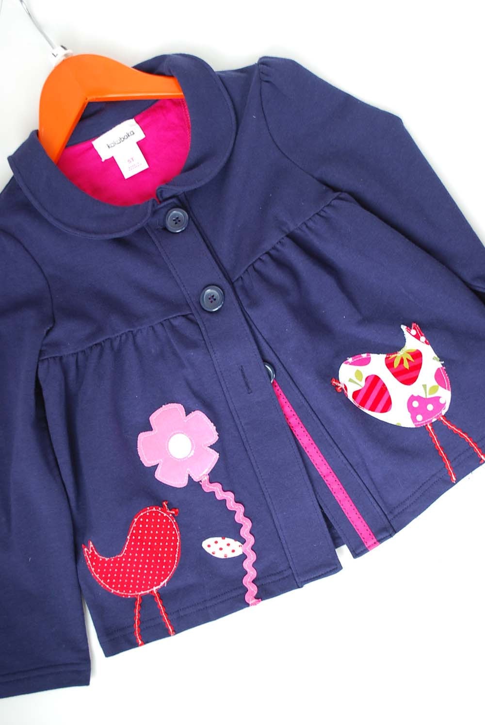 Spring Navy Blue Jacket 5T with Bird and Flower Applique