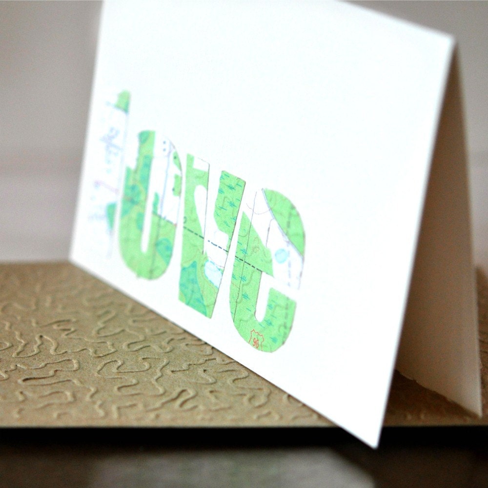 20% SALE Vintage Map LOVE Gift Card Peppermint