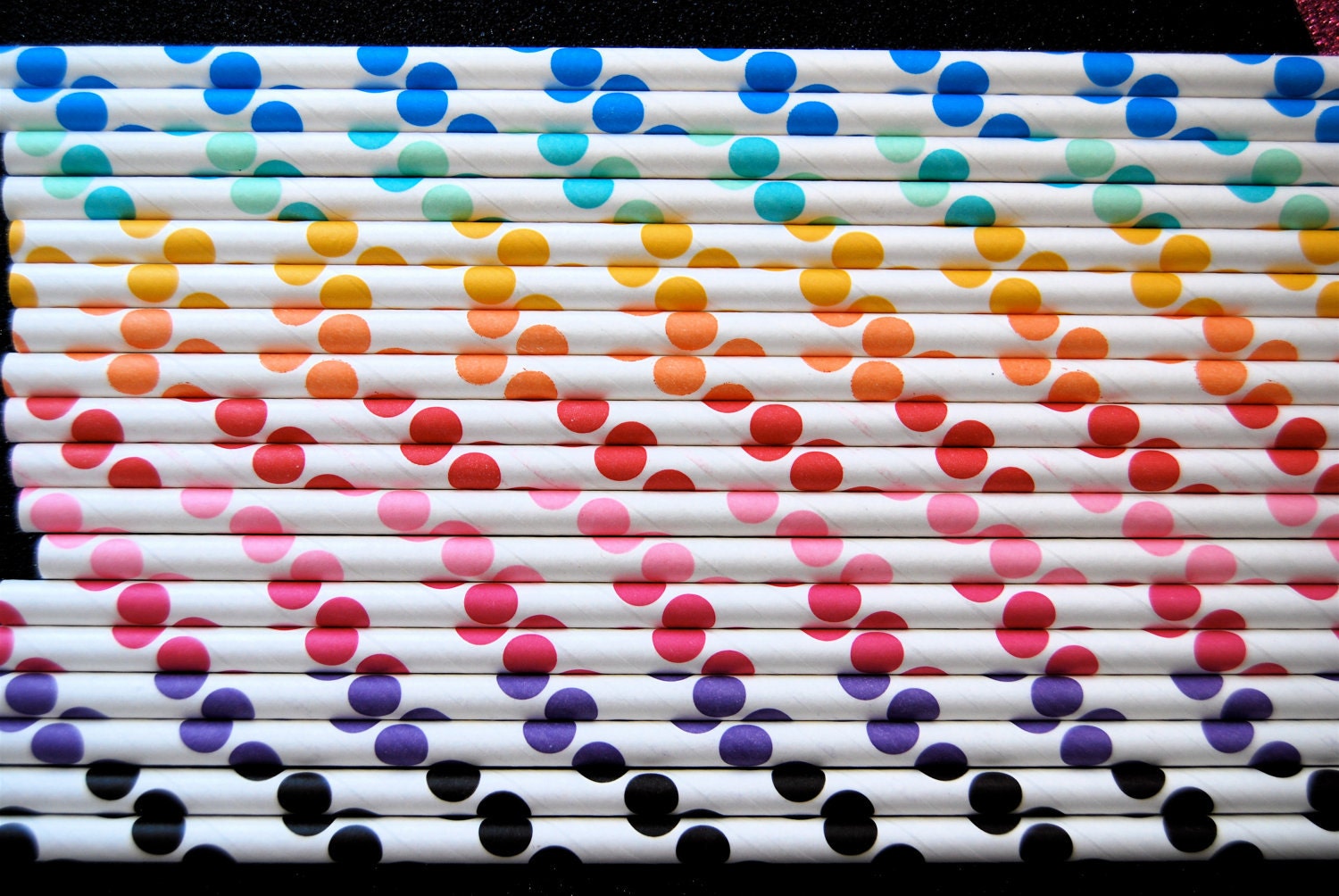 25 Rainbow Polka Dotted Straws and PDF Printable Party Flags
