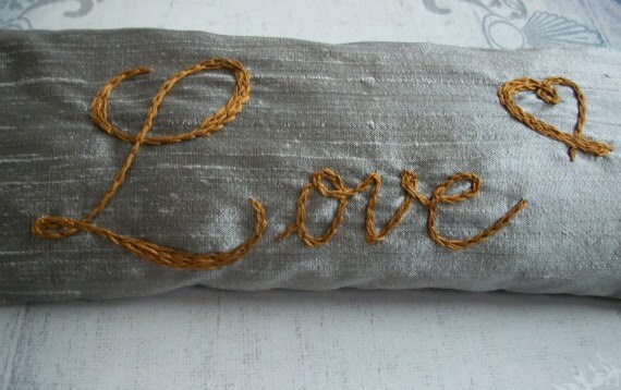 Valentines Gift of Love  Lavender and Flaxseed Eye Pillow Hand Embroidered by Dolce Dreams