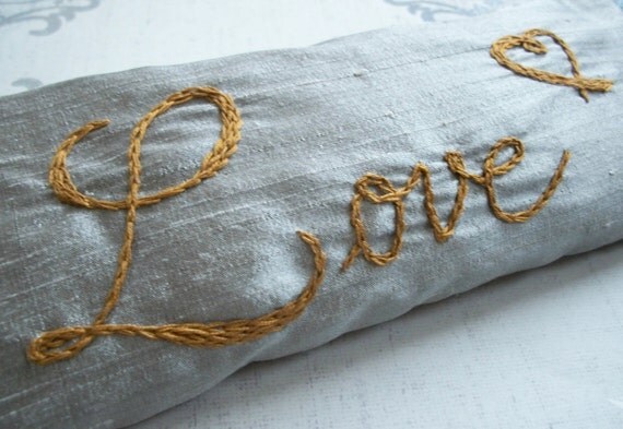 Valentines Gift of Love  Lavender and Flaxseed Eye Pillow Hand Embroidered by Dolce Dreams