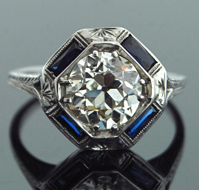 Antique Engagement Ring - 18k White Gold with 2 ct European Cut Diamond