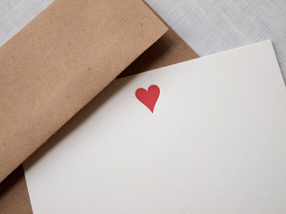 Heart Letterpress Stationery - Set of 6 Flat Notes