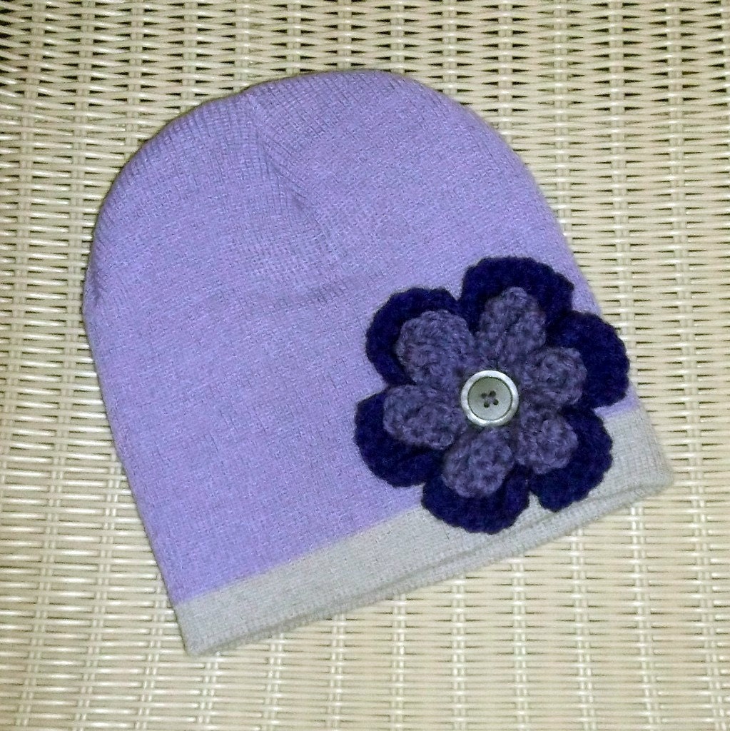 Beanie Purple Crocheted Flower