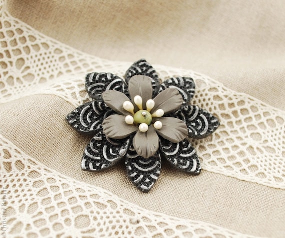 Black flower brooch