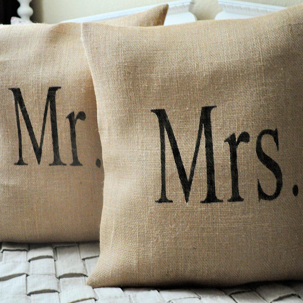 Mr. and Mrs. Burlap Pillow Covers