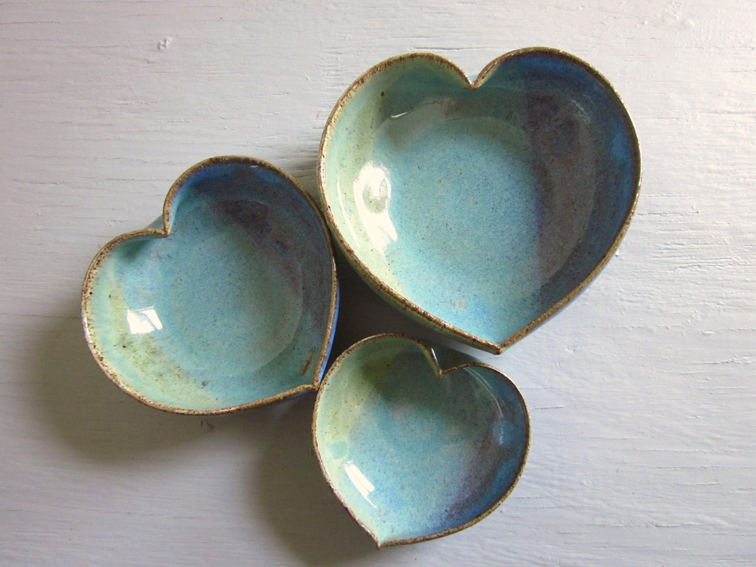 pottery heart bowls nesting dishes miniature small ceramics pottery 4 inches
