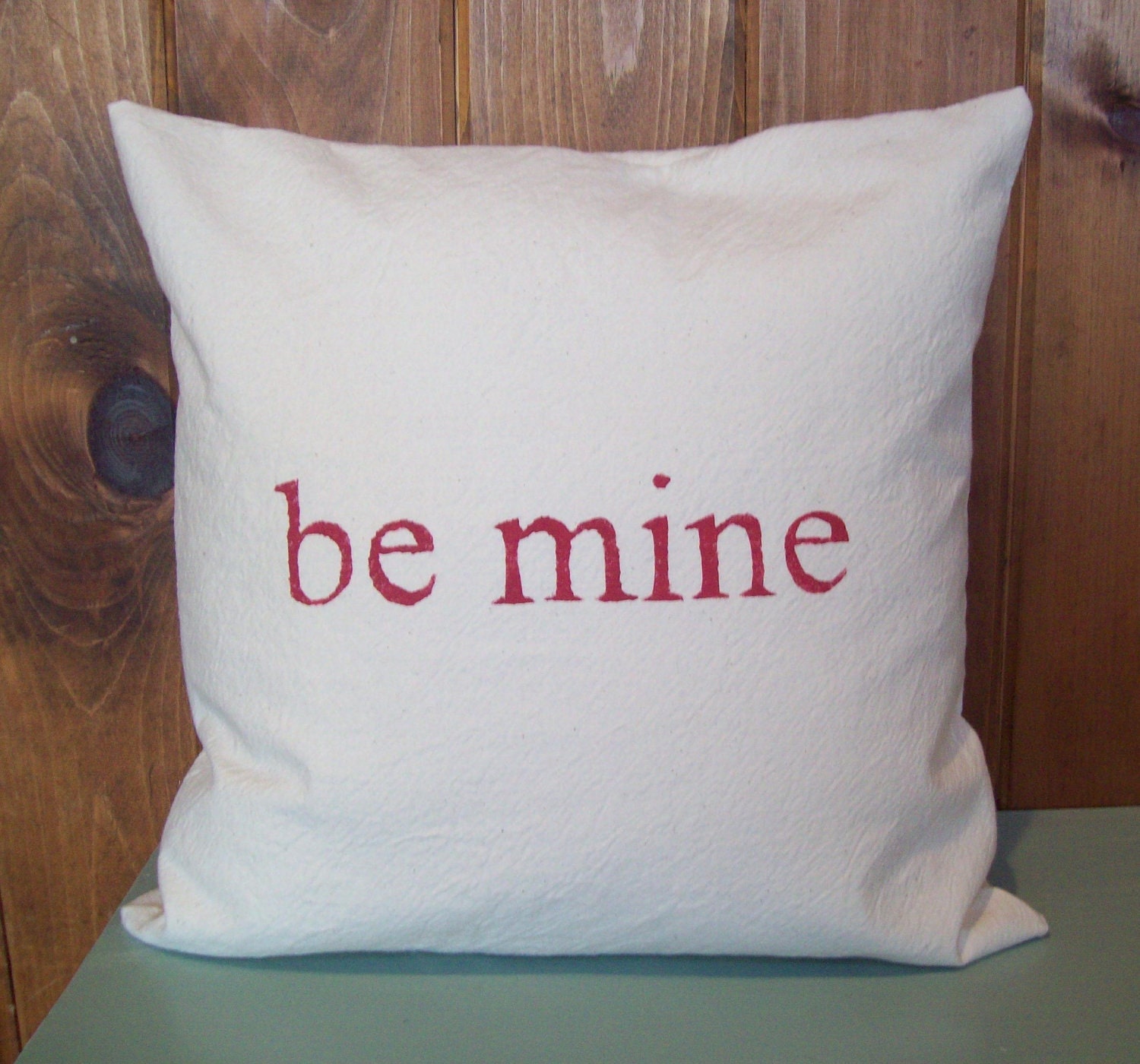 Valentine's Day Decorative Pillow Cover...be mine...Hand Stenciled 16 x 16 / Valentines Day Decoration / Valentines Pillow