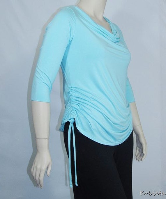 Kobieta 'You Ruche" Drape Neck Top in Aruba Blue~Size 12/14-16/18