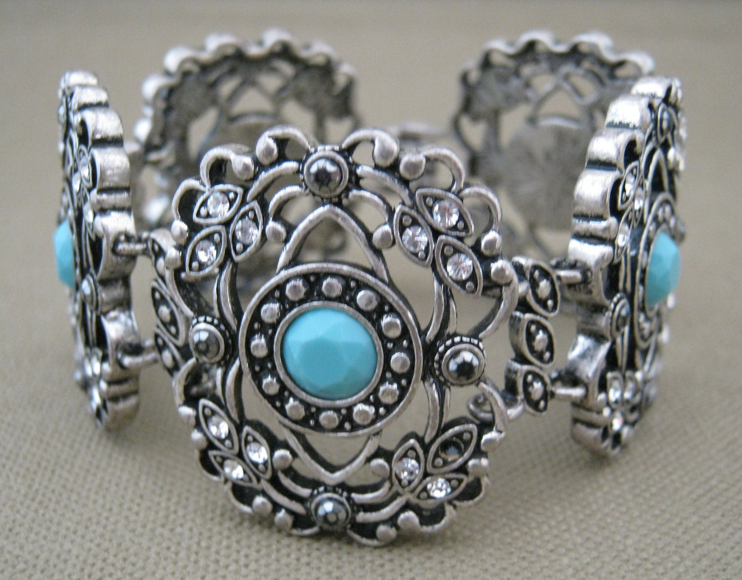 Turquoise Blue Stone Bracelet Chunky Vintage