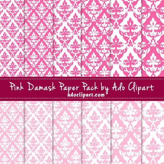 Pink Damask Digital Scrapbooking Paper Pack pink paper damask paper 