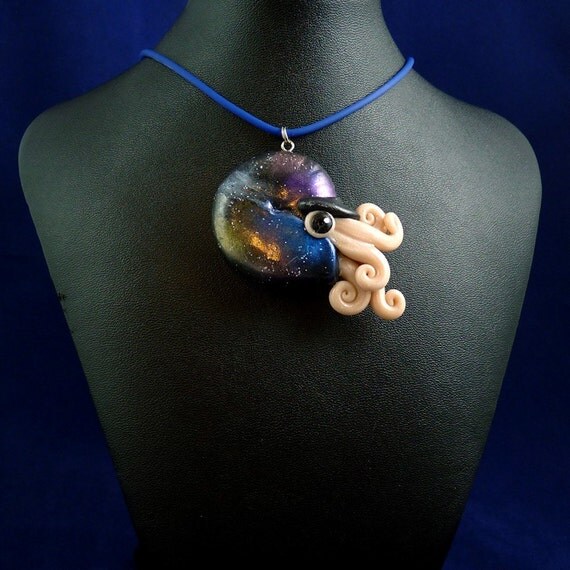 Deep Space Nautilus Necklace - Handmade Polymer Clay Jewelry