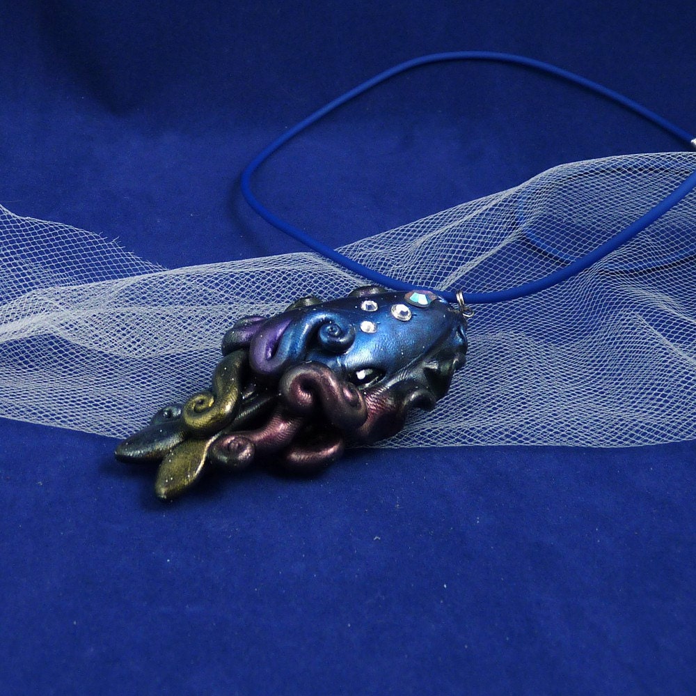 Cosmic Cuttlefish Necklace - Handmade Polymer Clay Jewelry