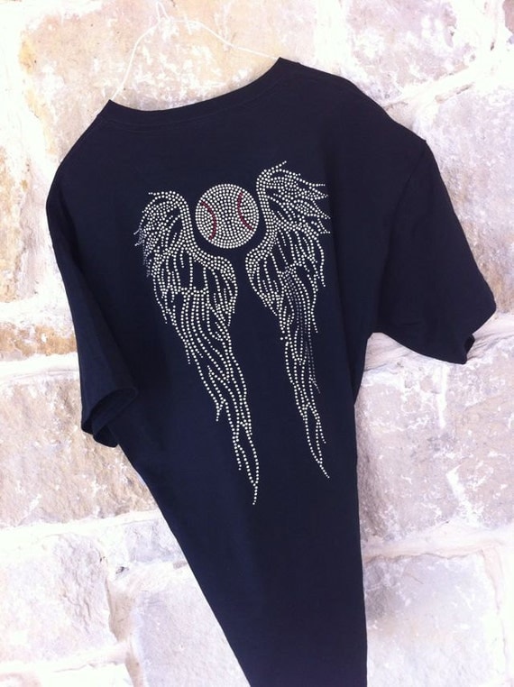 Rhinestone Baseball and Angel Wing T-Shirt