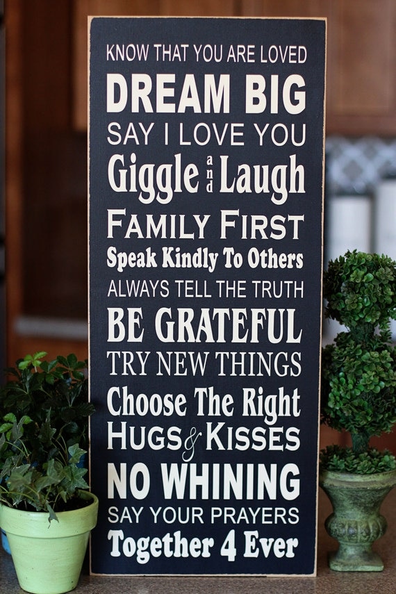 Dream Big Family Rules Subway Art - wooden sign