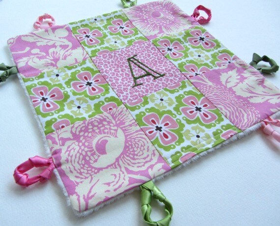 Baby Girl Lovey Blankie with Custom Hand Embroidered Initial by Dolce Dreams