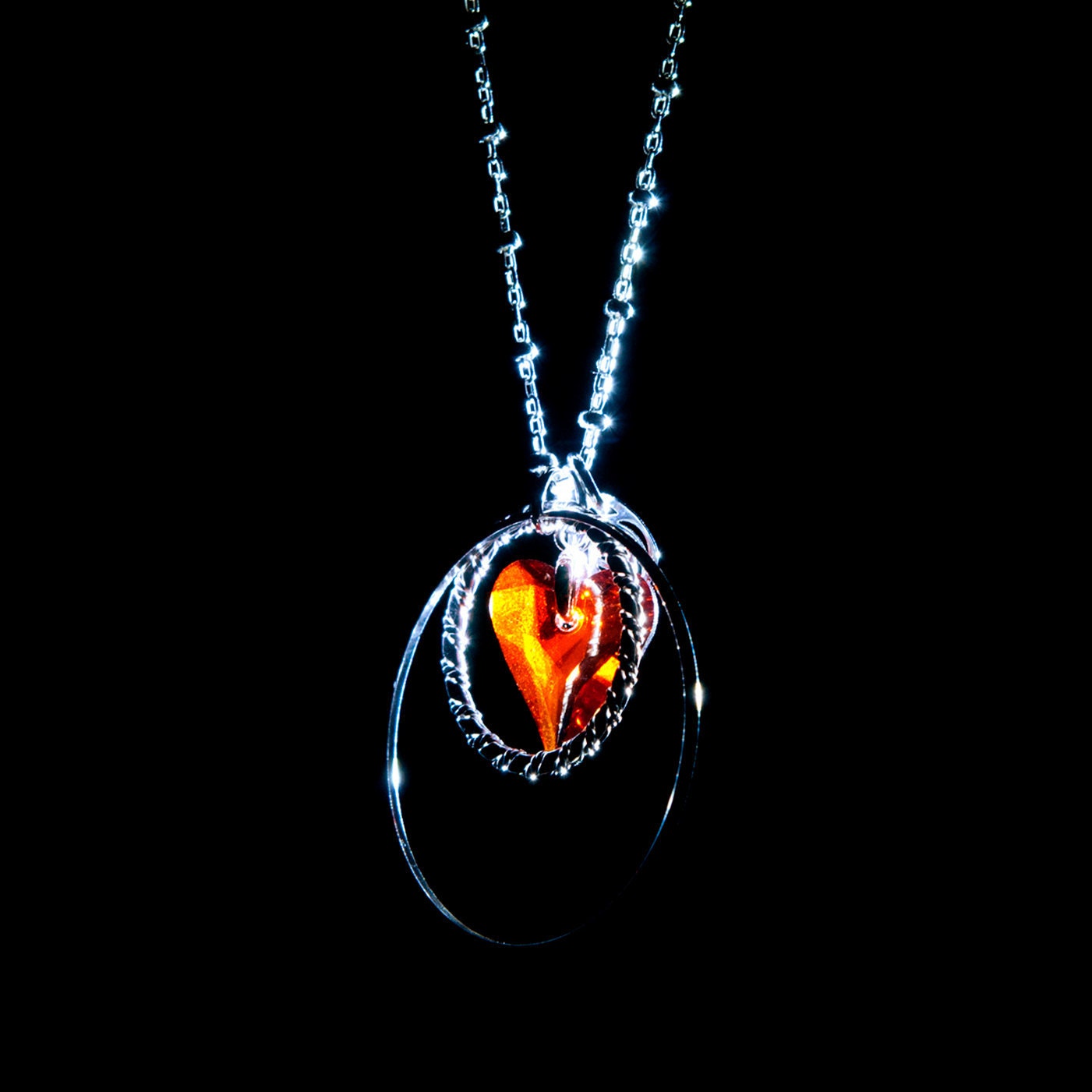 Valentine's Sale - crystal red wild heart necklace - Swarovski 6240 WILD HEART 17mm pendant with 2 sterling silver ring