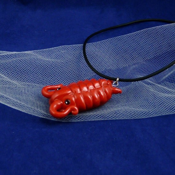 Crimson Trilobite Necklace- Handmade Polymer Clay Jewelry